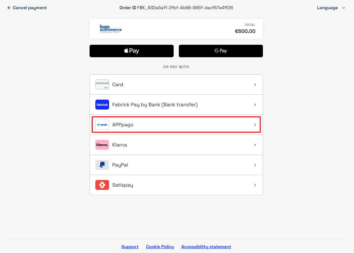Pagina di pagamento con AppPago
