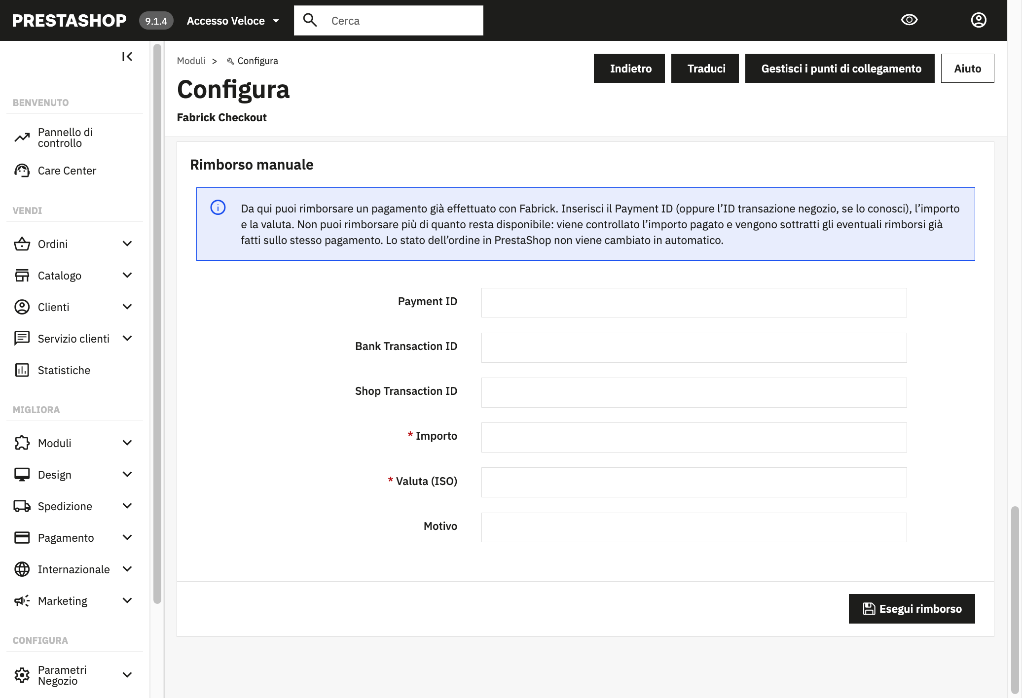 Rimborso manuale dal backoffice PrestaShop