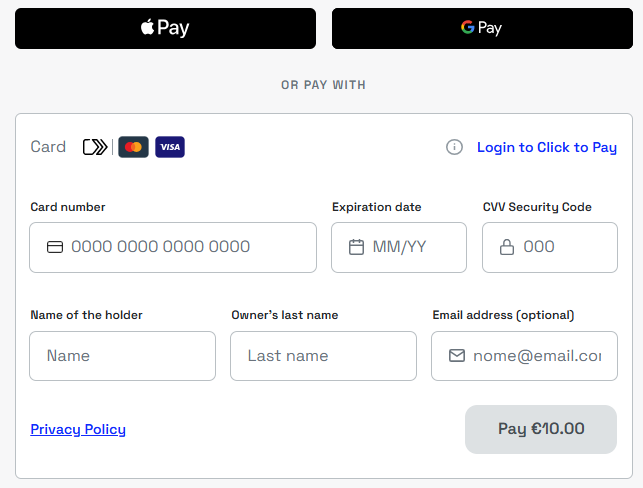 fbk-checkout con carta e wallet