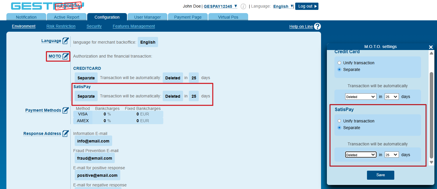 Configurazione MOTO per Satispay