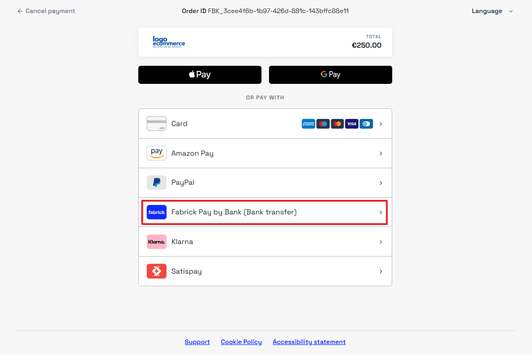 Payment page with Pay By Bank