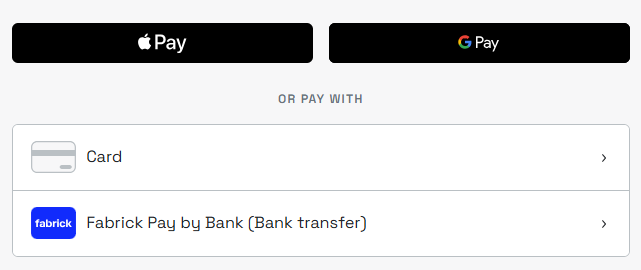 fbk-checkout with the selection limited to Pay By Bank and card