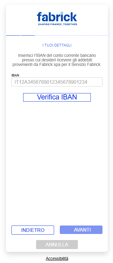 SDD mandate signing page: entering and verifying the IBAN
