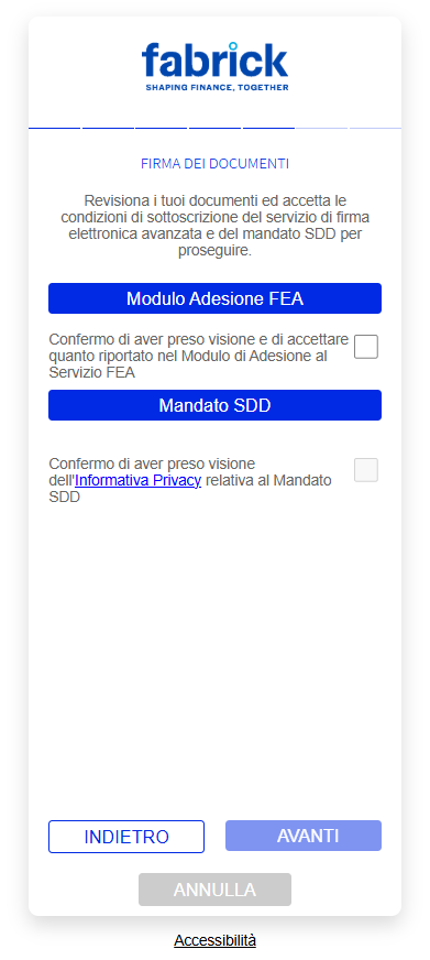 SDD mandate signing page: FEA enrollment form and SDD mandate